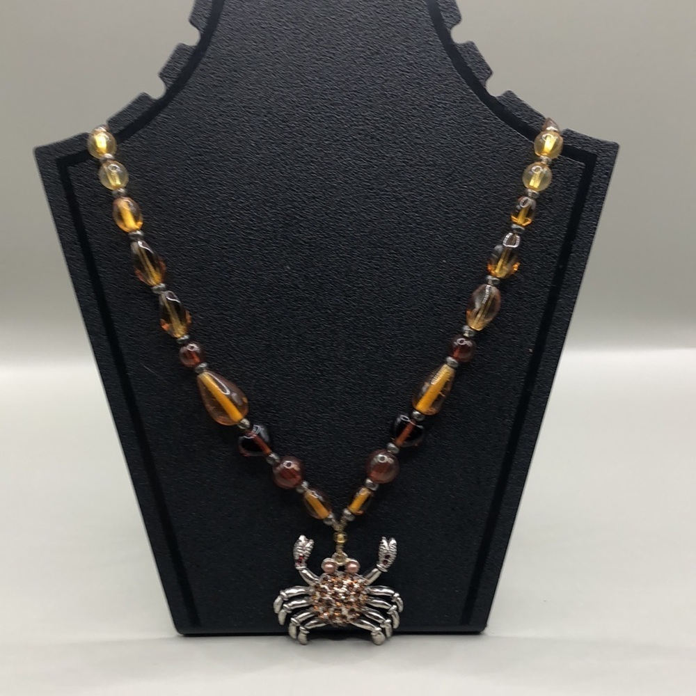 Upcycled vintage necklace bejeweled rhinestone crab pendant boho statement style